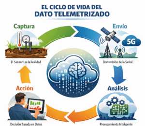 Infografía sobre el funcionamiento de un sistema de telemetría industrial Infografía sobre el funcionamiento de un sistema de telemetría industrial