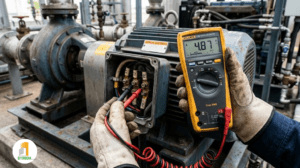 Medición eléctrica y control de motor de bomba de agua.