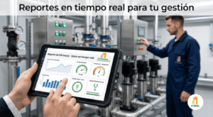 Pantalla de dashboard con reportes técnicos de mantenimiento de bombas de SYRBON.