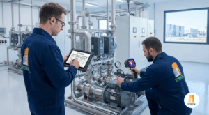 Técnicos de SYRBON realizando diagnóstico técnico con herramientas digitales.
